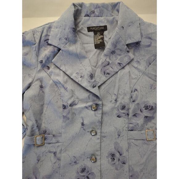 PERCEPTIONS PETITE Multi Blue Tone Floral 3/4 Sleeve jacket Women's size 12P - Picture 5 of 7